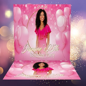 Custom Photo Birthday Backdrop AND Floor Decal-Pink balloon Banner Birthday Party Floor decal-Banner Party Backdrop and Floor Decal Bundle