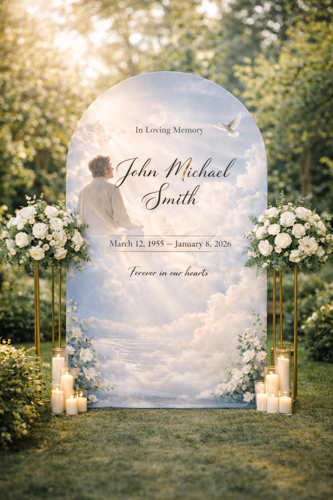 Funural Backdrop Memorial Backdrop Chiara Arch Cover – Custom Funeral Backdrop With ...