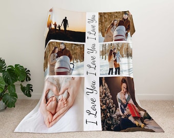 Personalized Blanket, Photo Collage Blanket, Home Decor, Gift from Daughter, Gift for Mom, Grandma Mother&#39;s Day Gift, I love You Repeat