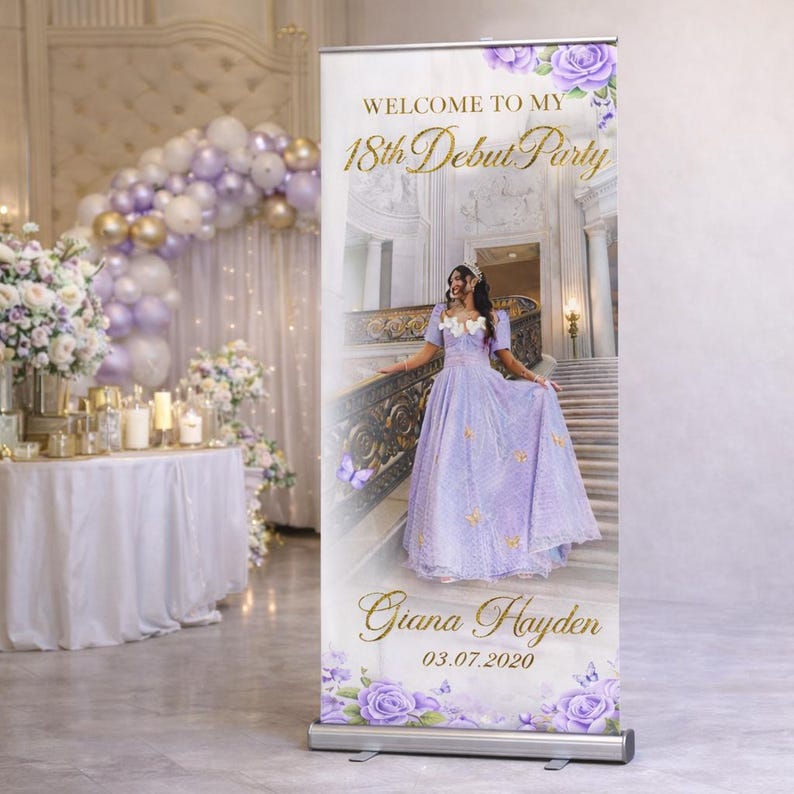 Debut Display Custom Quinceañera Banner Stand – Personalized Birthday Party Welcome ...