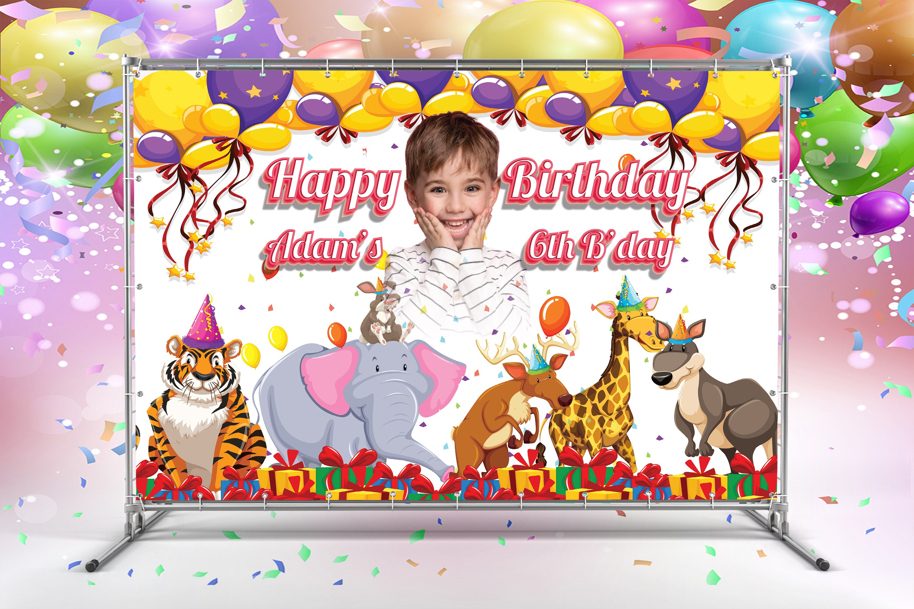 Custom Photo Birthday Backdrop safari Birthday Banner Party Backdrop Birthday Party Party Backdrop safari animals birthday