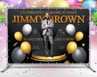 Niestandardowe tło urodzinowe ze zdjęciem, tło urodzinowe Party Sparkle Step Repeat Birthday Party, złote tło, banerowe tło winylowe