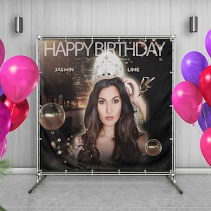 Fondo de cumpleaños con foto personalizada, fondo de fiesta de cumpleaños brillante, fiesta de cumpleaños con repetición de pasos, fondo de graduación, fondo personalizado para quinceañeras