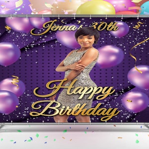 Custom Photo Birthday Backdrop- Purple Sparkle Birthday Party Backdrop - Birthday Party- Purple Backdrop-Banner Party Vinyl Backdrop