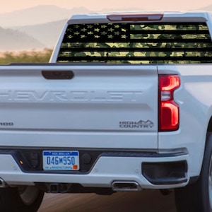 Truck Rear Window Decal Green Camo Distressed Flag