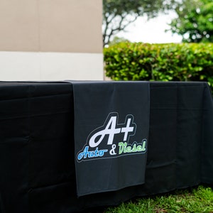 Anpassad bordslöpare med företagslogotyp, personlig text och foto för mässevenemang, fester, bröllop, juldekorationer, företagsskyltar