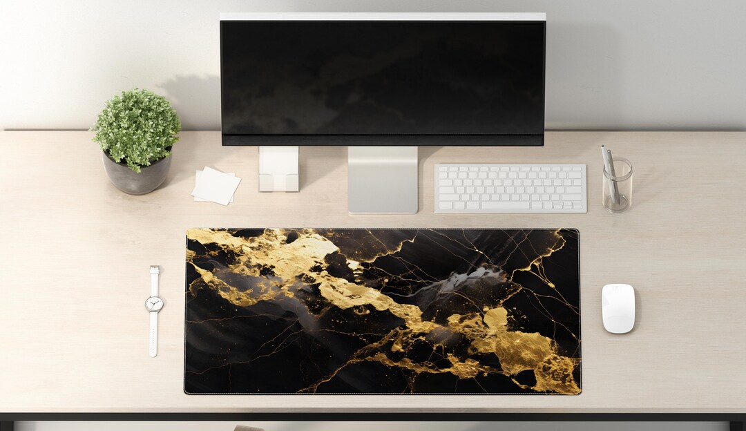 Gaming Mouse Pad -gold and Black Abstract Desk Mat - Large Desk Pad ...