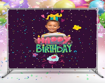 Custom Photo Birthday Backdrop- Party Sparkle Birthday Party Backdrop - Birthday Party-Purple Backdrop-Banner Party Vinyl Backdrop