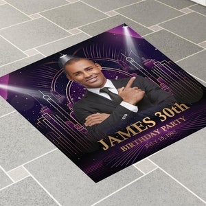 Custom Photo Birthday Floor Decal, Purple Decal, Banner Birthday, Party Floor vinyl decal, Removable Sticker, Sticker Decal Removable