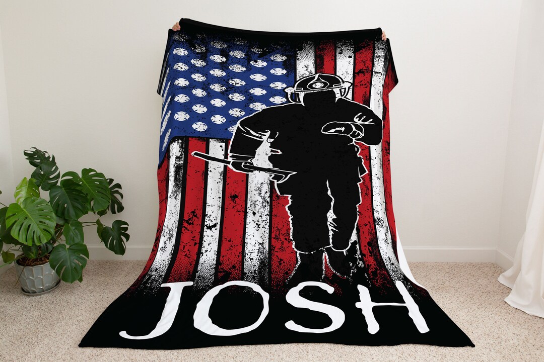 Personalized Firefighter Blanket, Fireman Blanket, Custom Name Number