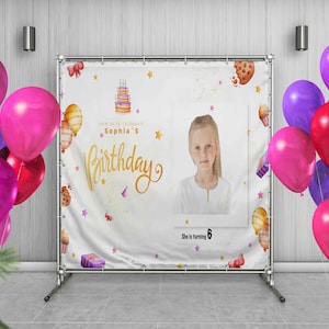 Fondo de cumpleaños con foto personalizada, fondo de fiesta de cumpleaños brillante, fiesta de cumpleaños con repetición de pasos, fondo de graduación, fondo personalizado para quinceañeras