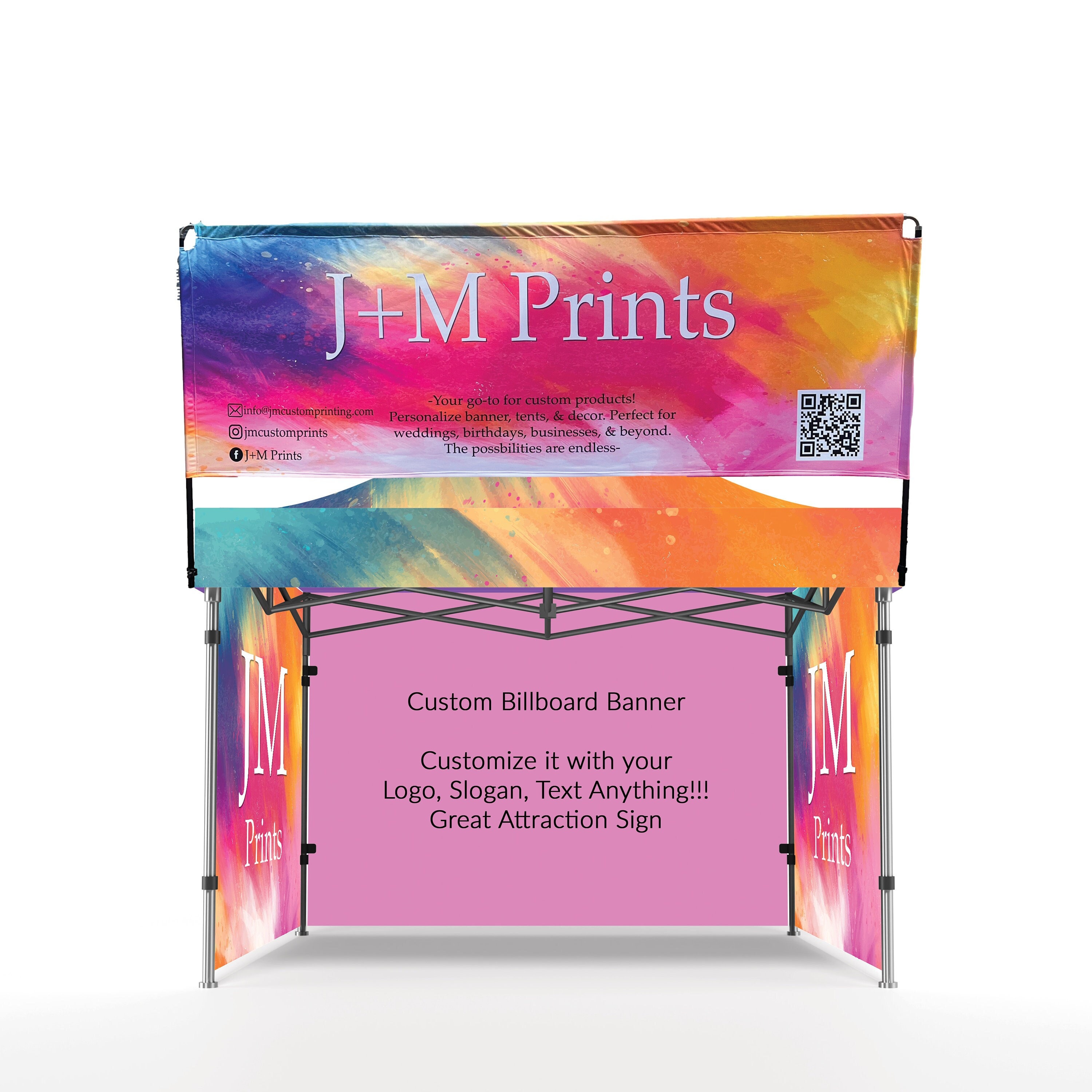 Personalized Tent Billboard Banner - Custom Print for 10x10ft Tents - Durable Polyester Fabric - Adjustable Frame - Promotional Sign