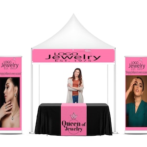 Complete Event Display Kit – 2 Banner Stands, Tent Banner & Vinyl Table Runner- All-in-One Vendor Booth Kit (2X Bannerstands ONLY)