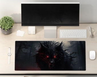 Gaming Mouse Pad - Mad Wolf Gaming Desk Mat - Large Desk Pad - Extend Gaming Mouse Pad - Aesthetic Desk Mat -Gift for Gamers