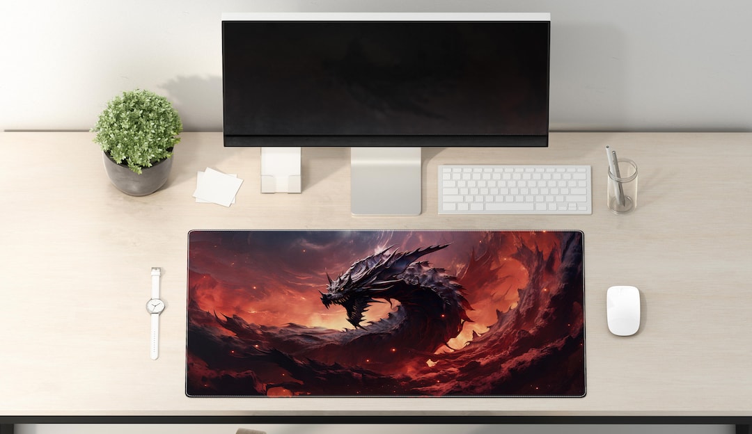 Gaming Mouse Pad Fire Dragon Desk Mat Large Desk Pad Etsy