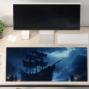 Große Gaming Schreibtischunterlage - Piratenschiff - Gaming Mauspad - Ästhetische Schreibtischunterlage - Geschenk für Piraten und Piraten