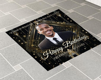 Custom Photo Birthday Floor Decal Gold Sparkle, Banner Birthday, Party Floor vinyl decal, Removable Sticker, Sticker Decal Removable