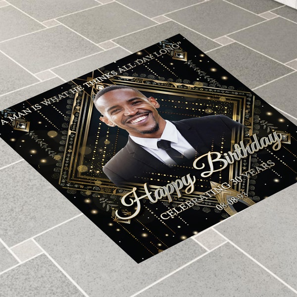 Custom Photo Birthday Floor Decal Gold Sparkle, Banner Birthday, Party Floor vinyl decal, Removable Sticker, Sticker Decal Removable