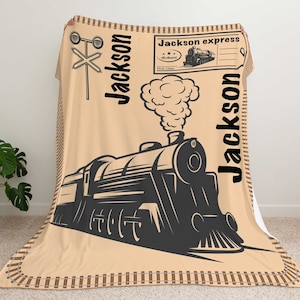 Personalized Train Blanket - Vintage Train Baby Blanket - Trains Personalized Baby Blanket Custom Baby Blanket - Personalized Name Blanket