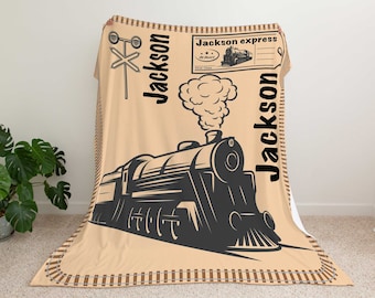 Personalized Train Blanket - Vintage Train Baby Blanket - Trains Personalized Baby Blanket Custom Baby Blanket - Personalized Name Blanket