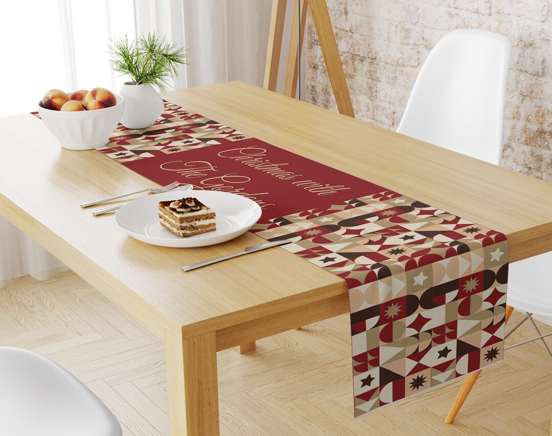 Custom Holiday Table Decorcustom Family Name Table Runner table Centerpiece white Christmas Tree