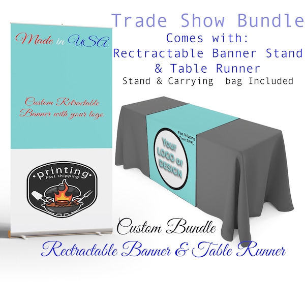 Custom Retractable Banner, Table Runner, Pop Up shop, Trade Show Package, Roll up Banner Table Throw, Custom Logo Design, Fast Shipping