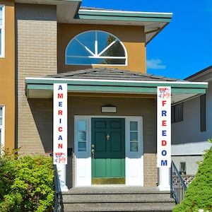 Front Porch Decor | Front Porch Sign | 4th of July | 4th of July Decor | Independence Day Decor, Front door hanging banners, Easy to hang
