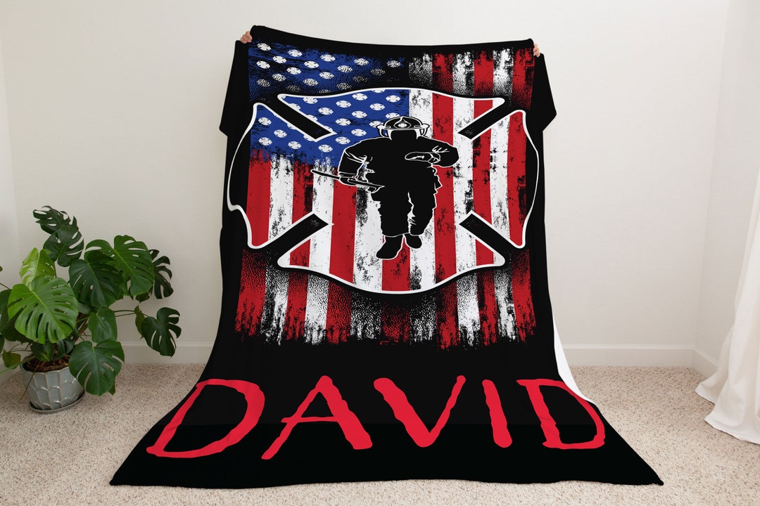 Personalized Firefighter Blanket, Fireman Blanket, Custom Name Number