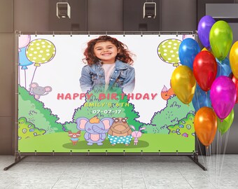 Custom Photo Birthday Backdrop,  Party Animals Birthday Banner, Zoo Animal Birthday , Party Sign, Wild Animals Birthday Party Banner, kids