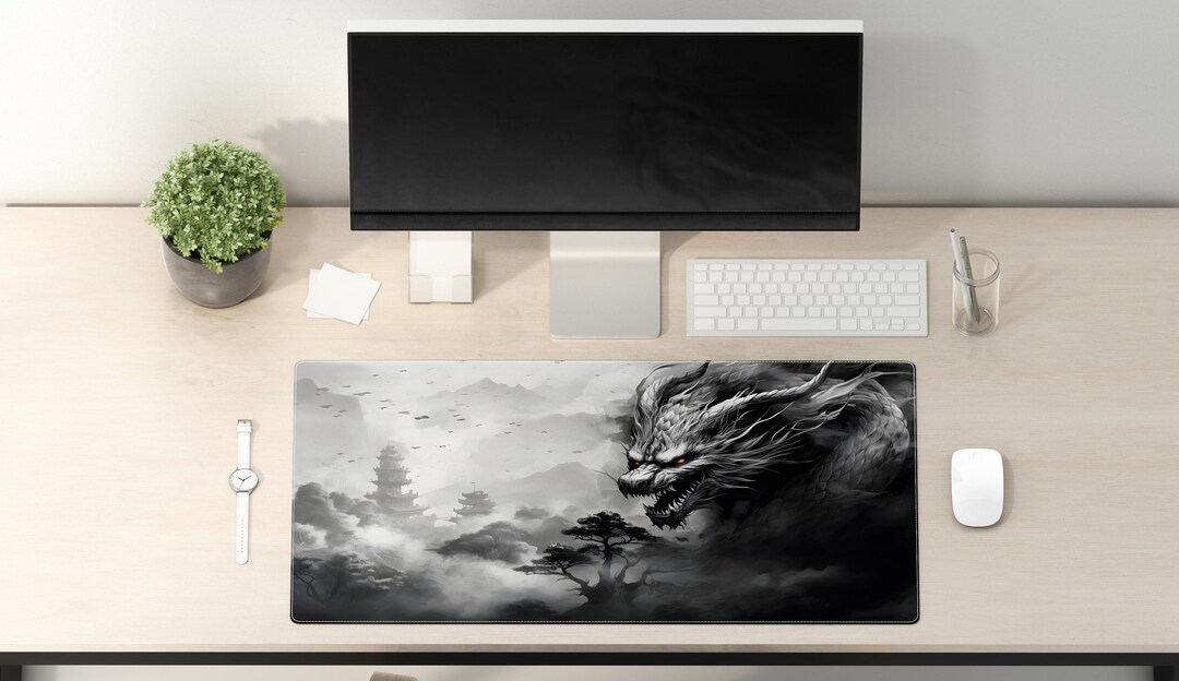 Gaming Mouse Pad Gray Dragon Desk Mat Large Desk Pad Extend Gaming