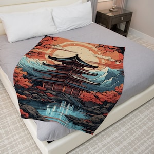 Templo japonés, tema japonés, manta, amante de las actividades al aire libre, manta de regalo, regalo para ella, regalos para esposas, regalo perfecto