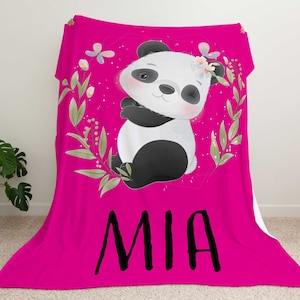 Customized Pink Floral Little Panda Blanket For Girl, Little Girl Panda Blanket, Panda Lover Gift Idea, Panda Bedroom Decor For Children