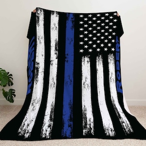 Custom Police blanket  | Personalized Thin Blue Line Blanket| American Flag | Personalized Gift| Back The Blue Wife Gift | Blue Lives Matter