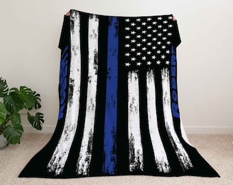 Custom Police blanket  | Personalized Thin Blue Line Blanket| American Flag | Personalized Gift| Back The Blue Wife Gift | Blue Lives Matter