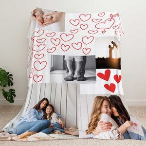 Personalized Blanket, Photo Collage Blanket, Home Decor, Gift from Daughter, Gift for Mom, Grandma Mother&#39;s Day Gift, Blanket full of hearts