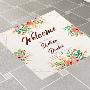 Aangepaste bruiloft vloer sticker, witte bloem thema, bruiloft vloer sticker, partij vloer vinyl sticker, verwisselbare sticker, sticker verwisselbare sticker