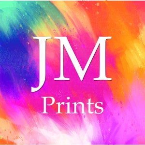 May include: A colorful abstract background with the text "JM Prints" in white.