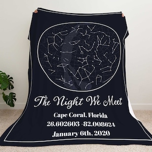 Coperta personalizzata, regalo di anniversario della notte in cui ci siamo incontrati, regalo di coperta personalizzata, stampa del cielo notturno, coperta con mappa delle stelle, regalo di nozze, costellazione