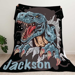 Personalized Dinosaur Blanket for Kids Gift | Custom Name Blanket |  Throw Blanket for Toddlers | Jurassic Dinosaurs |  T-Rex Blanket