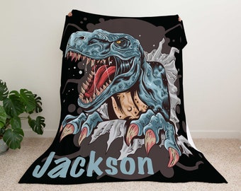 Personalized Dinosaur Blanket for Kids Gift | Custom Name Blanket |  Throw Blanket for Toddlers | Jurassic Dinosaurs |  T-Rex Blanket