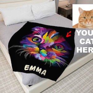 Custom Pet Blanket Using Pet Photo + Name Custom Cat Blanket Personalized Cat Blankets , Blanket Pet Photo Blanket Cat Lover Gift