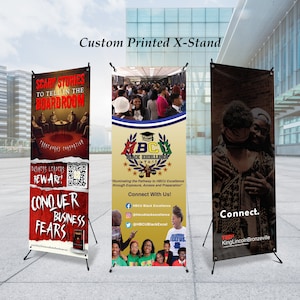 Custom X-Stand Banners - with STAND and PRINT - Fast shipping - Made in USA 24x63&#39;&#39; | Your custom Logo on Stand | Full Color Printing