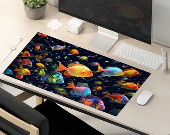 Sea Life Mouse Pad - Colorful Fish Desk Mat - Large Desk Pad - Extend Gaming Mouse Pad -Aesthetic sea life Desk Mat -Gift for office-DeskPad