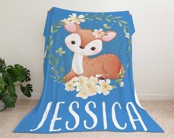Deer Baby Blanket, Customized Blanket, Personalized Baby Blanket, Woodland Nursery Decor, Custom Toddler Blanket, Birthday Gift