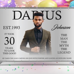 Fondo de cumpleaños con foto personalizada, fondo para fiesta de cumpleaños, fiesta de cumpleaños con repetición de pasos, fondo plateado Fondo plateado personalizado