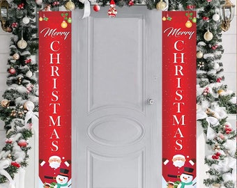 玄関用屋外クリスマスバナー、クリスマスデコレーション、玄関ポーチの赤いサンタデコレーション、家庭用クリスマスデコレーション、クリスマスデコレーション