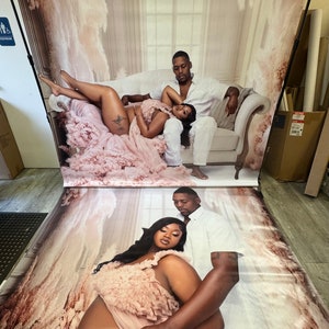 Custom Photo Birthday Backdrop AND Floor Decal-Pink balloon Banner Birthday Party Floor decal-Banner Party Backdrop and Floor Decal Bundle