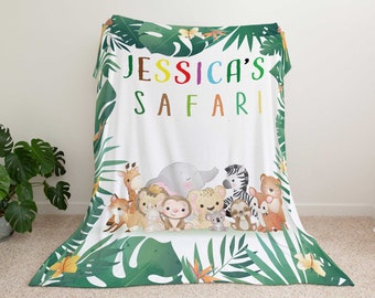 Baby Safari Blanket, Custom Name  Blanket, Personalized Safari Animal Blanket, Baby Name Blanket, Baby Blanket, Baby Shower Gift