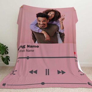 Personalized Music Blanket With Your Photo And Song – Perfect Valentine's Gift For Couples, Custom Couple Music Fleece Blanket, Gift For Her, Him