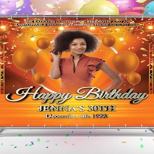 Custom Photo Birthday Backdrop- Orange  Sparkel Birthday Party Backdrop- Birthday Party- Orange Backdrop- Party Banner -Vinyl Backdrop